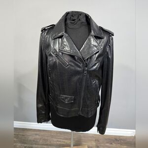 🐢 Blanc Noir Croc Embossed Vegan Leather Moto Jacket Size L